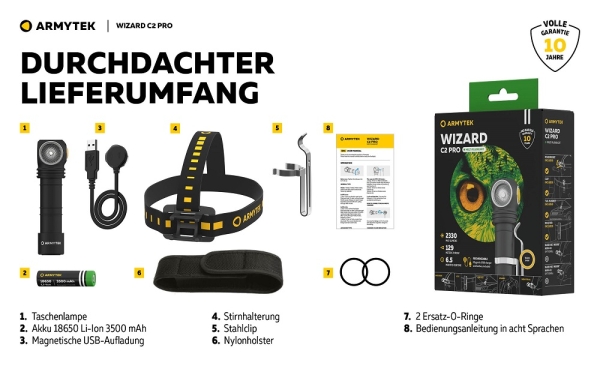 Armytek Wizard C2 Pro Magnet USB Kaltweiß Licht